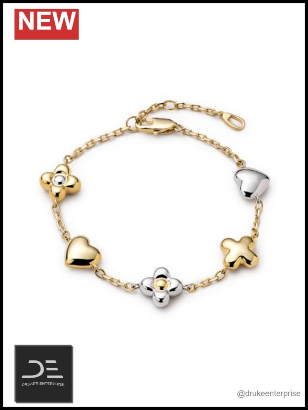Charm Bracelet for Women - 14K Gold Plated & Rhodium Plated Hypoallergenic